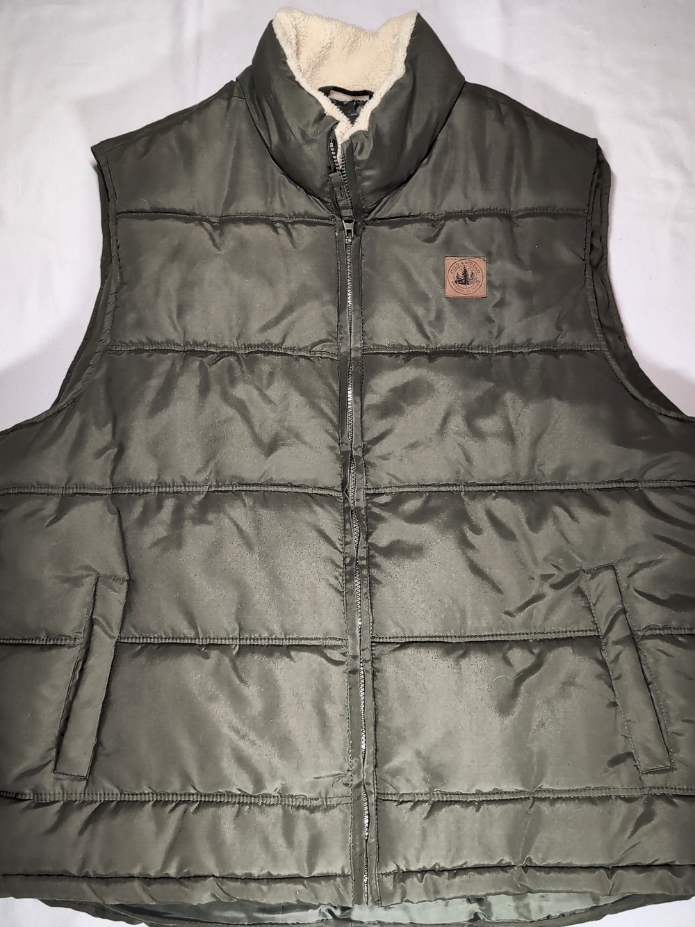 Field & Stream Olive Green Quilted Puffer Vest with Sherpa Collar